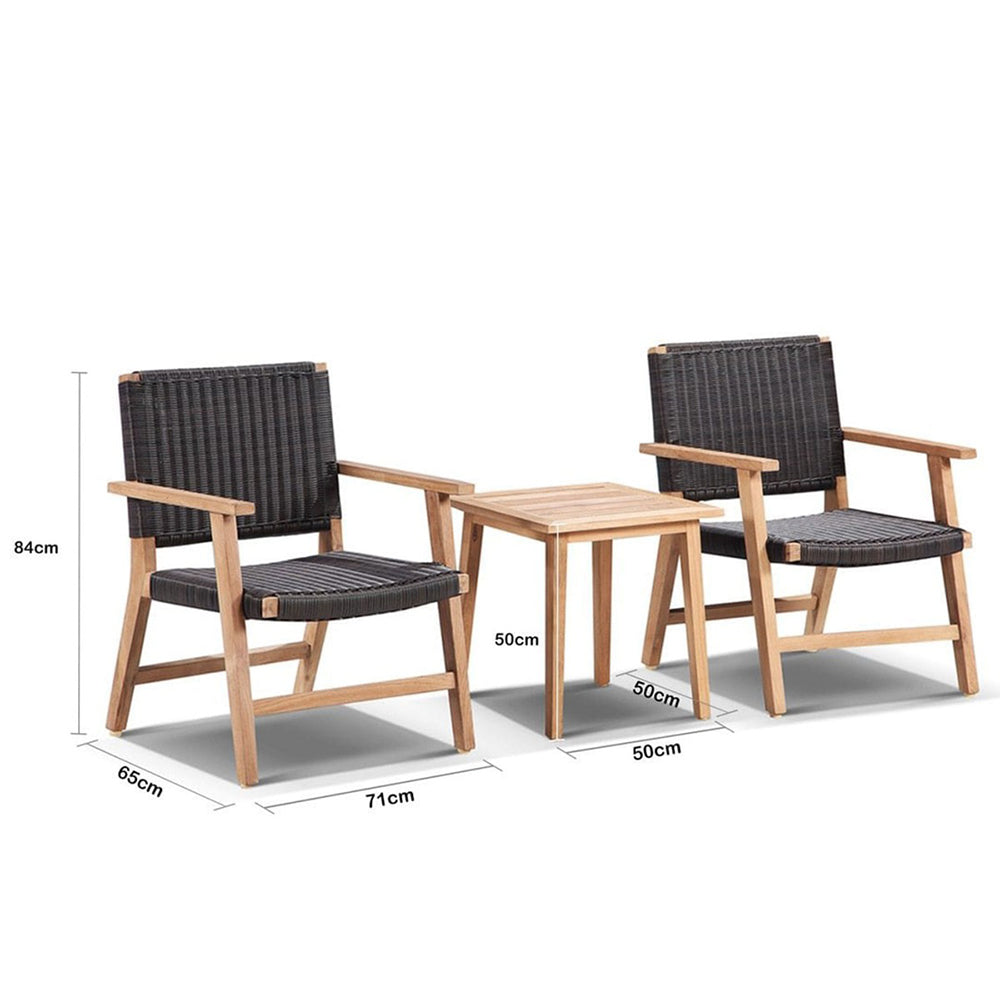 Hamilton Outdoor Wicker and Teak Table and Chairs Balcony Set