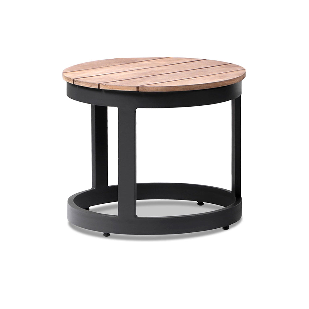 Balmoral Round Industrial Aluminium Teak Top Side Table