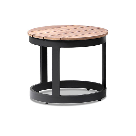 Balmoral Round Industrial Aluminium Teak Top Side Table
