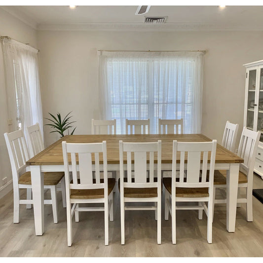 Leura Belle Large Rustic 10 Seater Dining Table and Chairs Setting