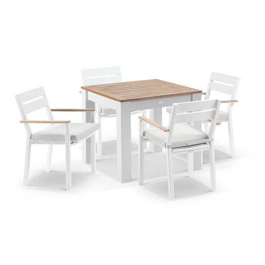 Balmoral 4 Seater Square Teak Top Aluminium Dining Table with Capri Chairs