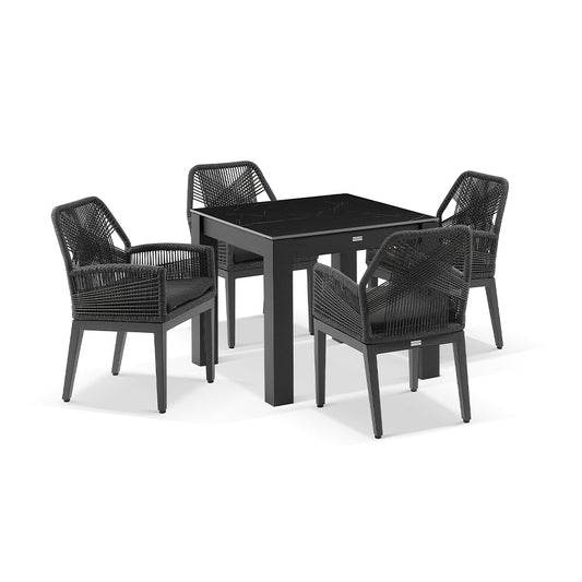 Hugo Outdoor 4 Seater Square Ceramic Top Dining Table with Hugo Rope Dining Chairs