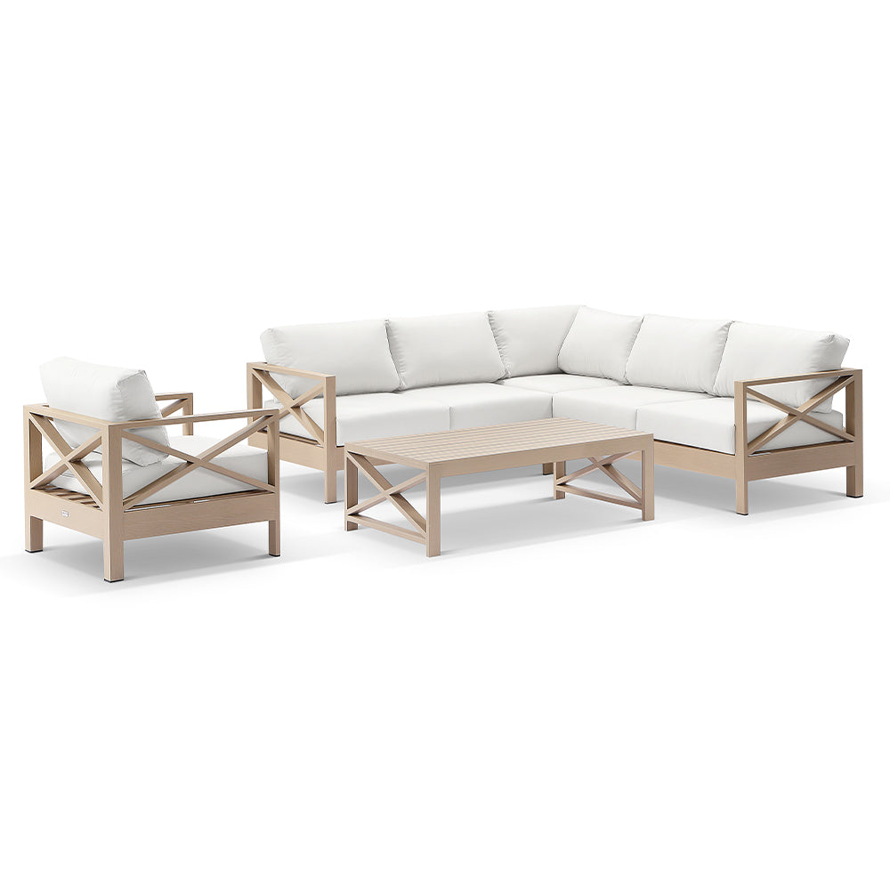 Kansas Package B - Outdoor Aluminium Corner Modular Lounge Set with Arm Chair and Coffee Table