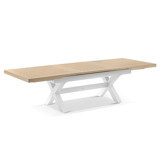 Austin Outdoor 2.2m-3m Extension Dining Set with Light Oak Aluminium and 10 Hugo Chairs