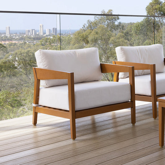 Bronte 1 Seater Outdoor Teak Look Aluminium Lounge with Sunbrella Cushions