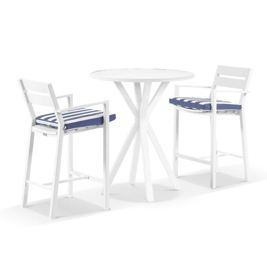 Houston Outdoor 90cm Round Aluminium Bar Table with 2 Santorini Bar Stools