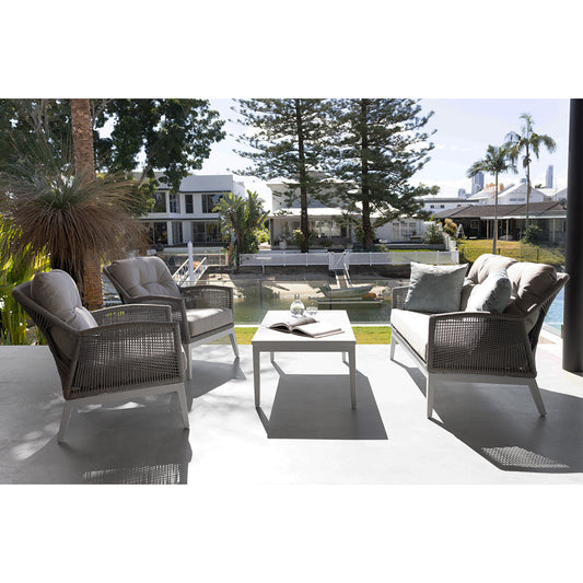 Hugo 2+1+1 Seater Outdoor Aluminium and Rope Lounge Set with Coffee Table