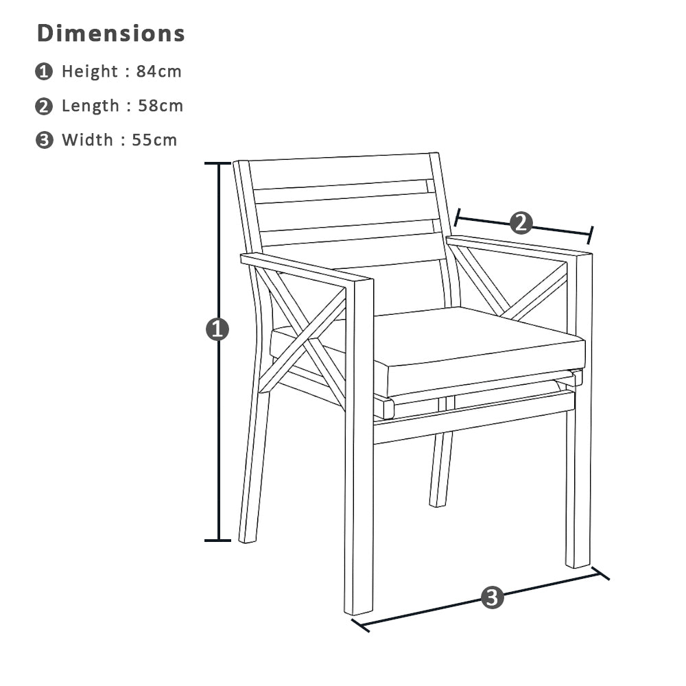 Kansas Outdoor Aluminium Dining Arm Chair in Light Oak Look