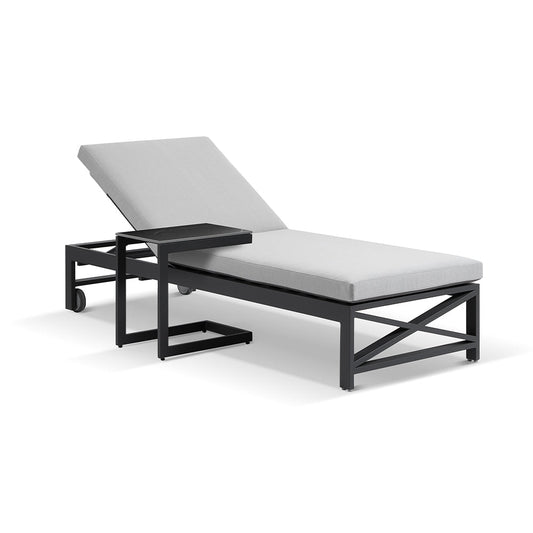 Kansas Outdoor Aluminium Sun Lounge on Wheels with Hugo Slide Under Side Table
