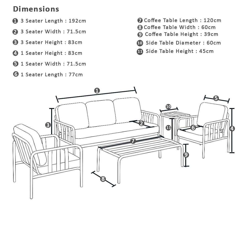 Mornington Outdoor 3+1+1 Lounge Setting with Coffee table and Side table