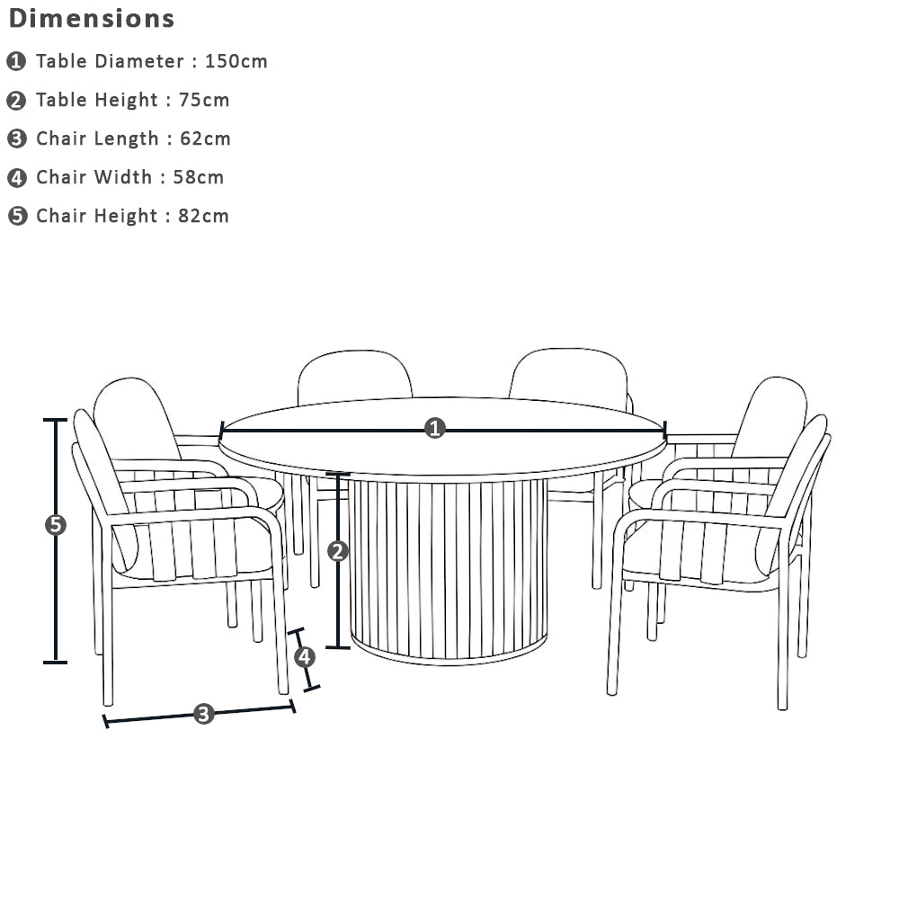 Mornington Outdoor 1.5m Round Dining Setting with 6 Chairs