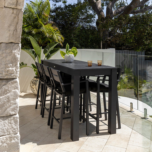 Santorini Outdoor Aluminium 2m Bar Table with 6 Bar stools