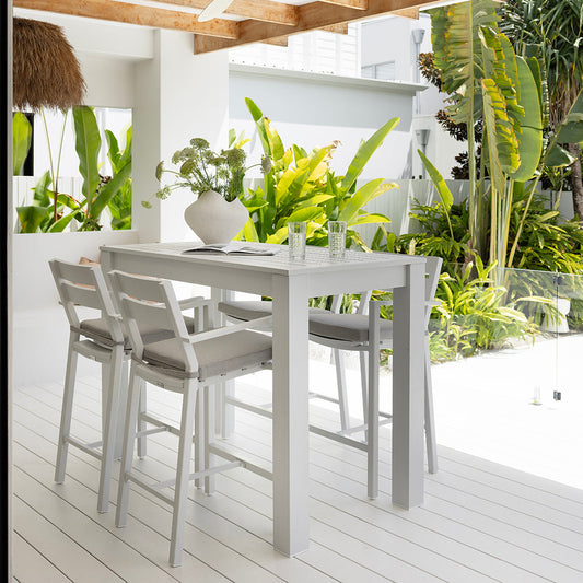 Santorini Outdoor Aluminium 1.5m Bar Table with 4 Bar stools