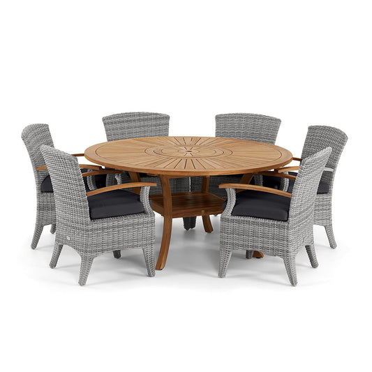 Solomon 1.5m Round Outdoor Teak Timber Table with Kai wicker Chairs
