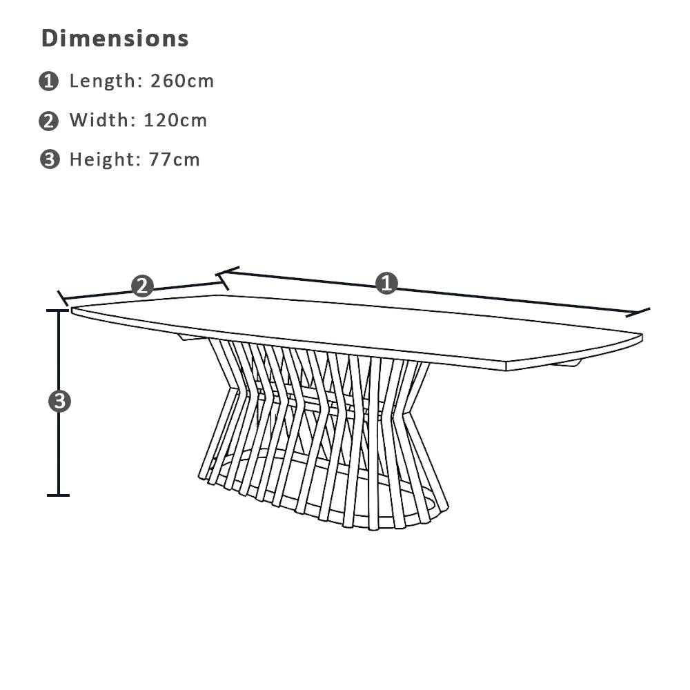 Waverley 2.6m Indoor Outdoor Concrete Look Dining Set With 8 Kai Wicker Chairs