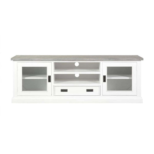 Ashton Entertainment TV Unit in Brushed White with Grey Timber Top