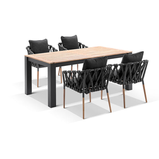 Balmoral 1.8m Outdoor Teak and Aluminium Dining Table with Cove Rope Chairs