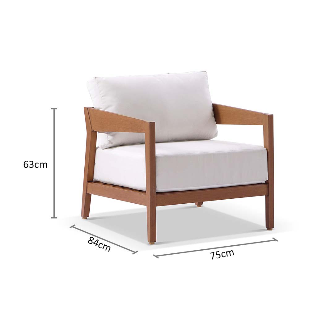 Bronte 1 Seater Outdoor Teak Look Aluminium Lounge with Sunbrella Cushions