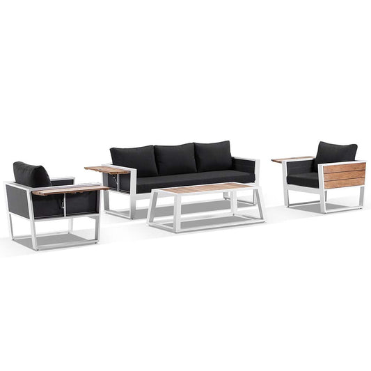 Corfu 3+1+1 Aluminium & Teak Lounge with Coffee Table & Side Table with Sunbrella® cushions