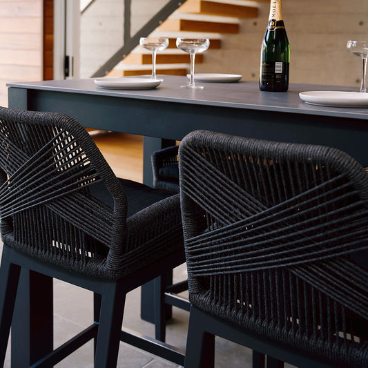 Hugo Ceramic 1.5m Aluminium Bar Table with 4x Hugo Rope Stools