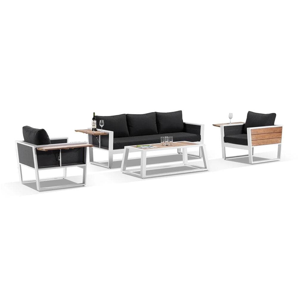 Corfu 3+1+1 Aluminium and Teak Timber Lounge with Coffee Table & Side Table