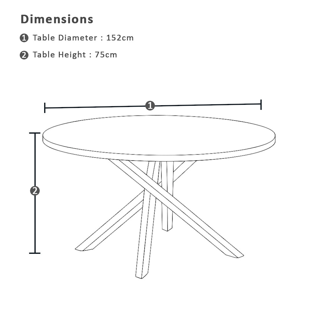 Houston Outdoor 1.5m Round Aluminium Dining Setting with 6 Kansas Chairs