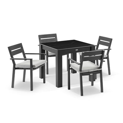 Hugo Outdoor 4 Seater Square Ceramic and Aluminium Dining Table with Santorini Dining Chairs