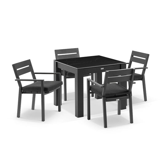 Hugo Outdoor 4 Seater Square Ceramic and Aluminium Dining Table with Santorini Dining Chairs