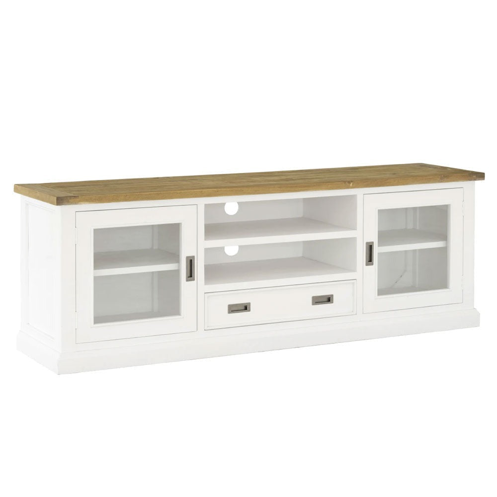 Leura Belle Entertainment TV Unit in Brushed  with Natural Timber Top