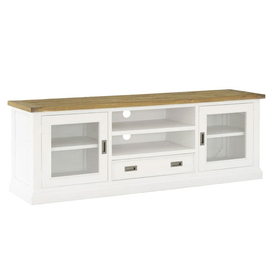 Leura Belle Entertainment TV Unit in Brushed  with Natural Timber Top