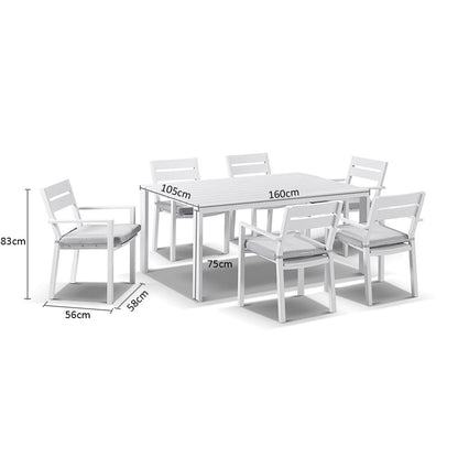 Capri 6 Seater Outdoor Aluminium Dining Setting with Santorini Chairs