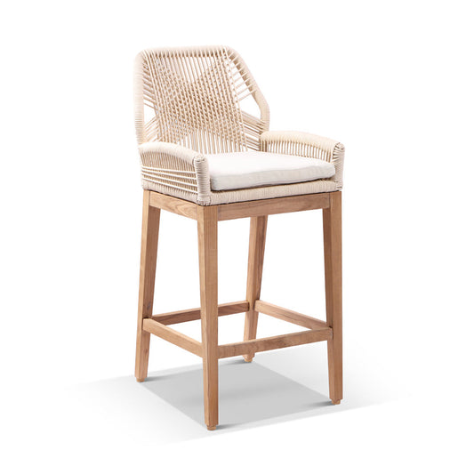 Darcey Outdoor Teak and Rope Bar Stool