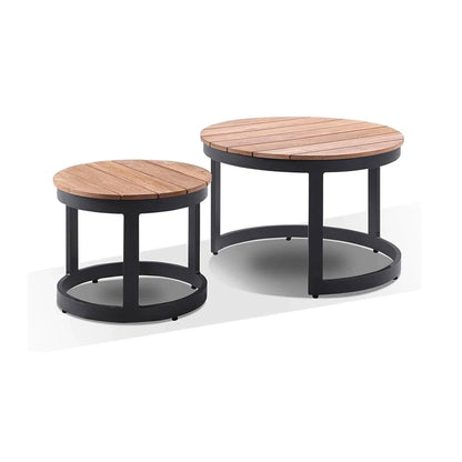 Balmoral Round Industrial Aluminium Teak Top Coffee Table Set