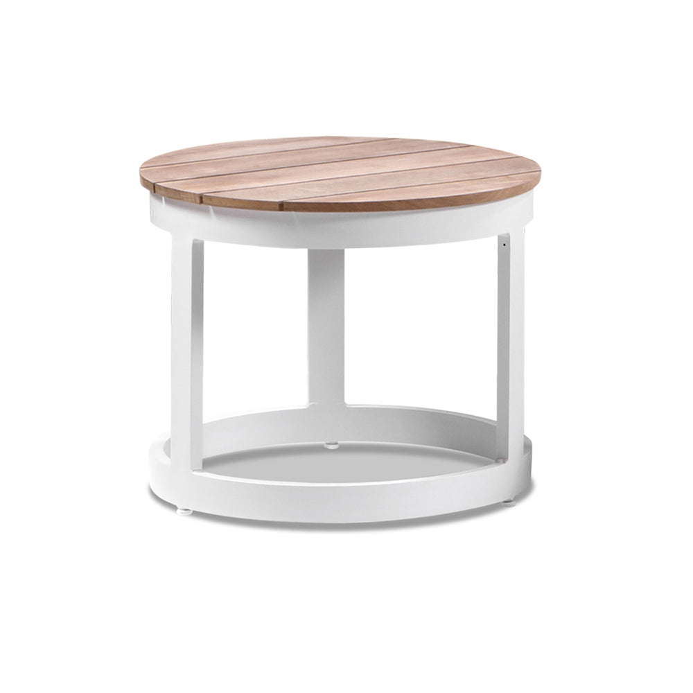 Balmoral Round Industrial Aluminium Teak Top Side Table