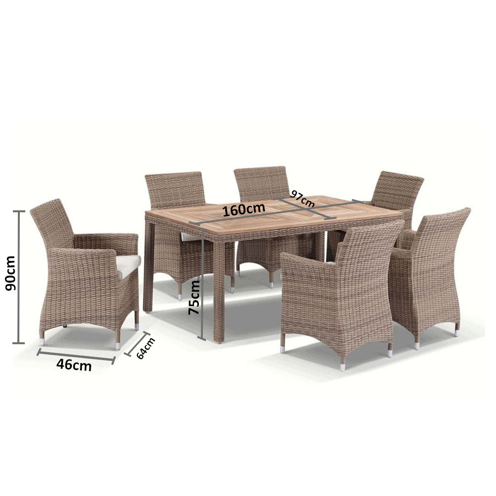 Sahara 6 Seater Outdoor Teak and Wicker Dining Setting