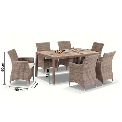 Sahara 6 Seater Outdoor Teak and Wicker Dining Setting