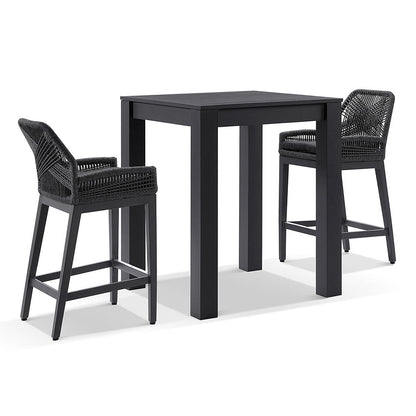 Santorini Outdoor Aluminium Square Bar Table with 2 Hugo Rope Stool