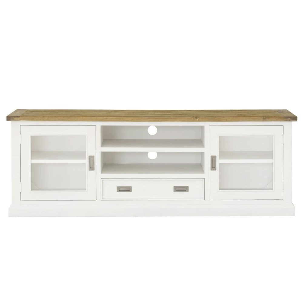 Leura Belle Entertainment TV Unit in Brushed  with Natural Timber Top