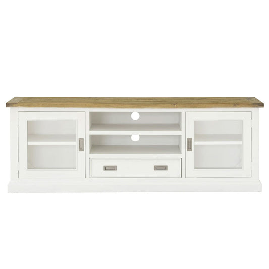 Leura Belle Entertainment TV Unit in Brushed  with Natural Timber Top