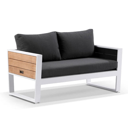 Corfu 2 Seater Outdoor Aluminium and Teak Timber Lounge with Sunbrella®