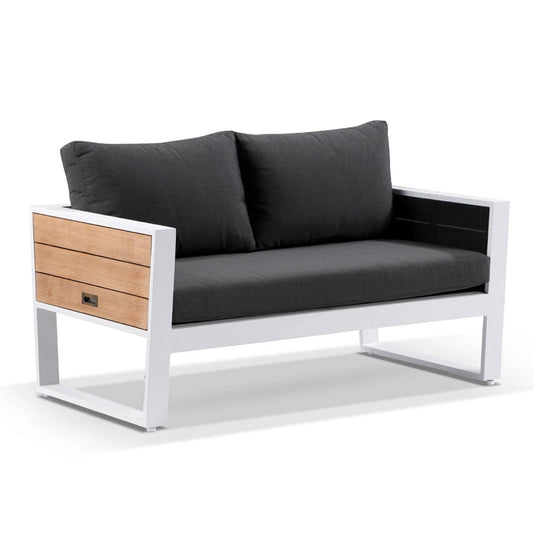 Corfu 2 Seater Outdoor Aluminium and Teak Timber Lounge with Sunbrella®