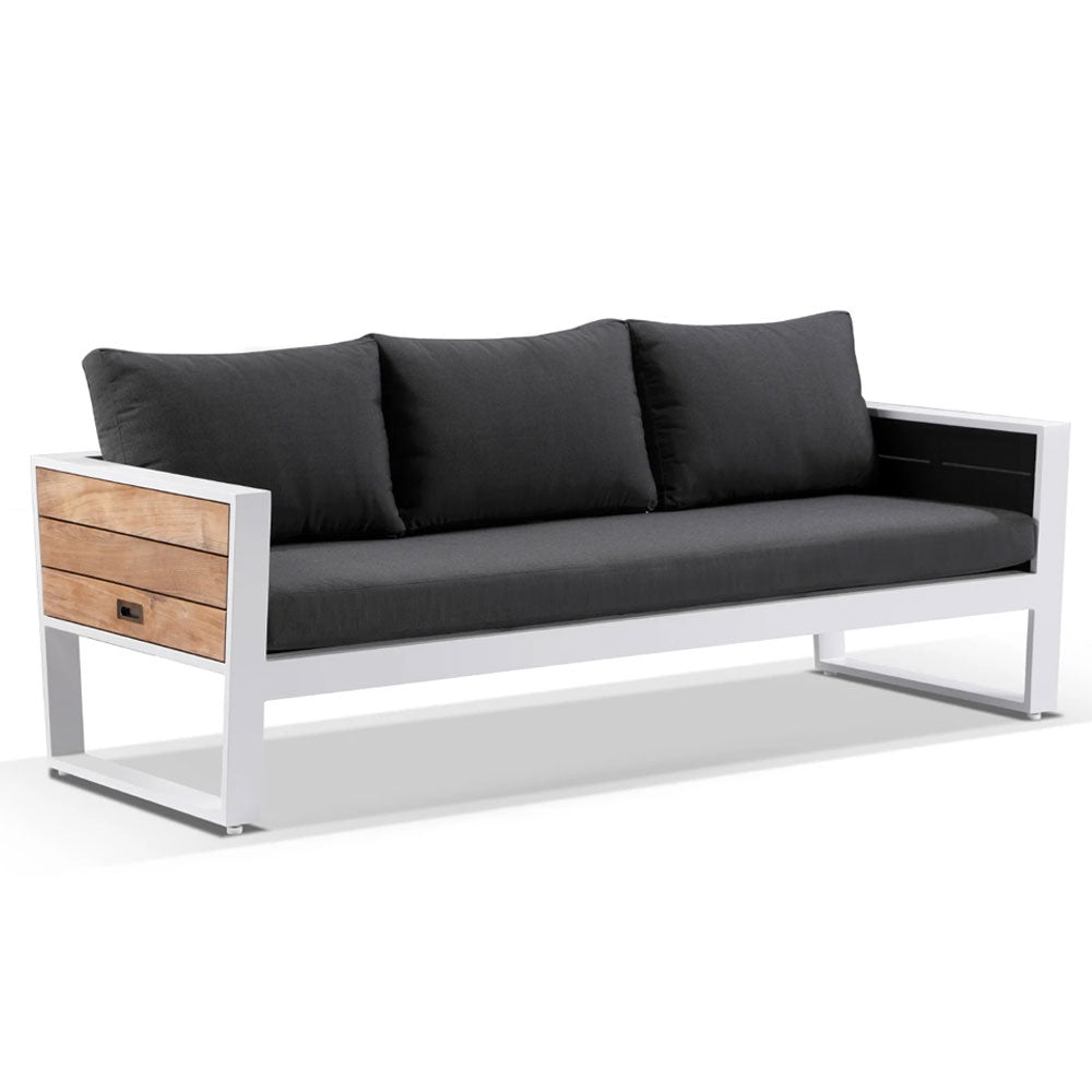 Corfu 3 Seater Outdoor Aluminium and Teak Timber Lounge with Sunbrella