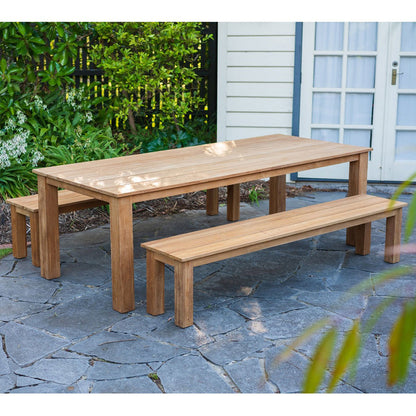Barbados Outdoor Teak 2.4m Rectangle Table with 2 Bench Seats FSC Certified Teak Timber