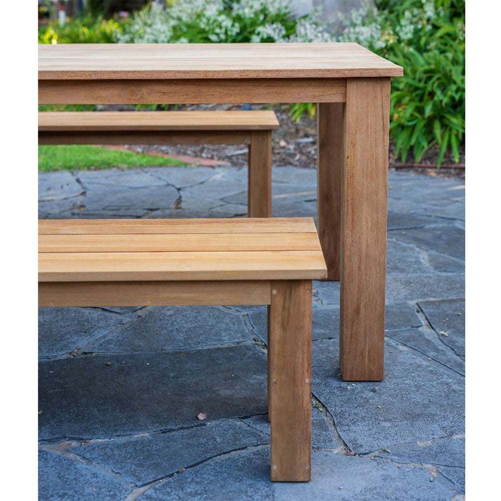 Barbados Outdoor Teak 2.4m Rectangle Table with 2 Bench Seats FSC Certified Teak Timber