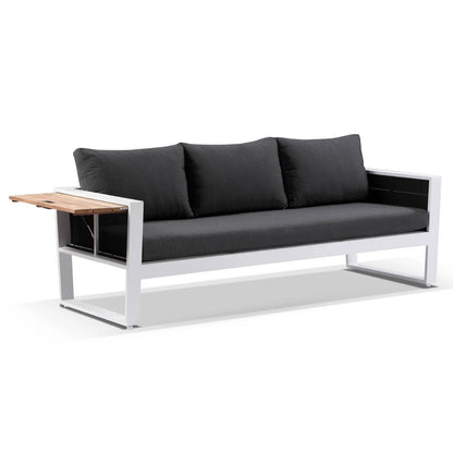 Corfu 3 Seater Outdoor Aluminium and Teak Timber Lounge with Sunbrella