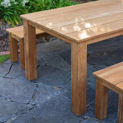 Barbados Outdoor Teak 2.4m Rectangle Table with 2 Bench Seats FSC Certified Teak Timber