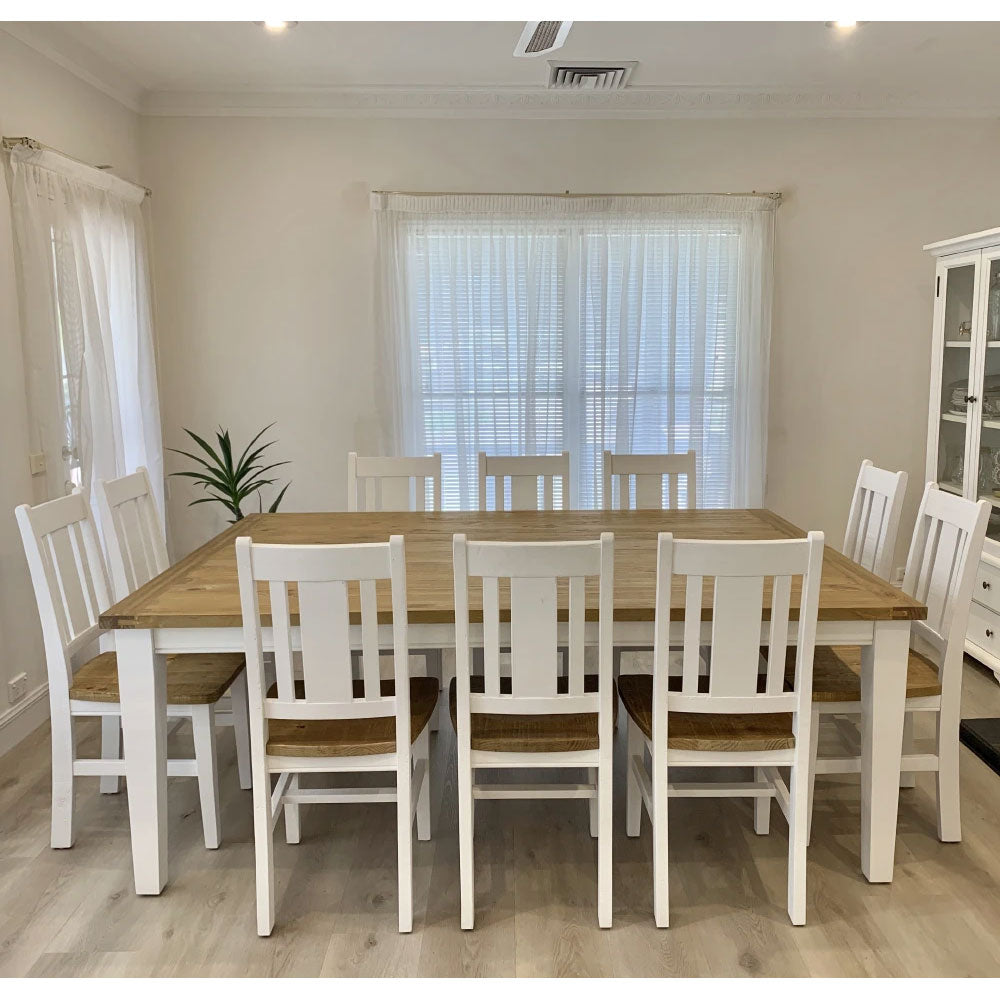 Leura Belle Large Rustic 10 Seater Dining Table and Chairs Setting