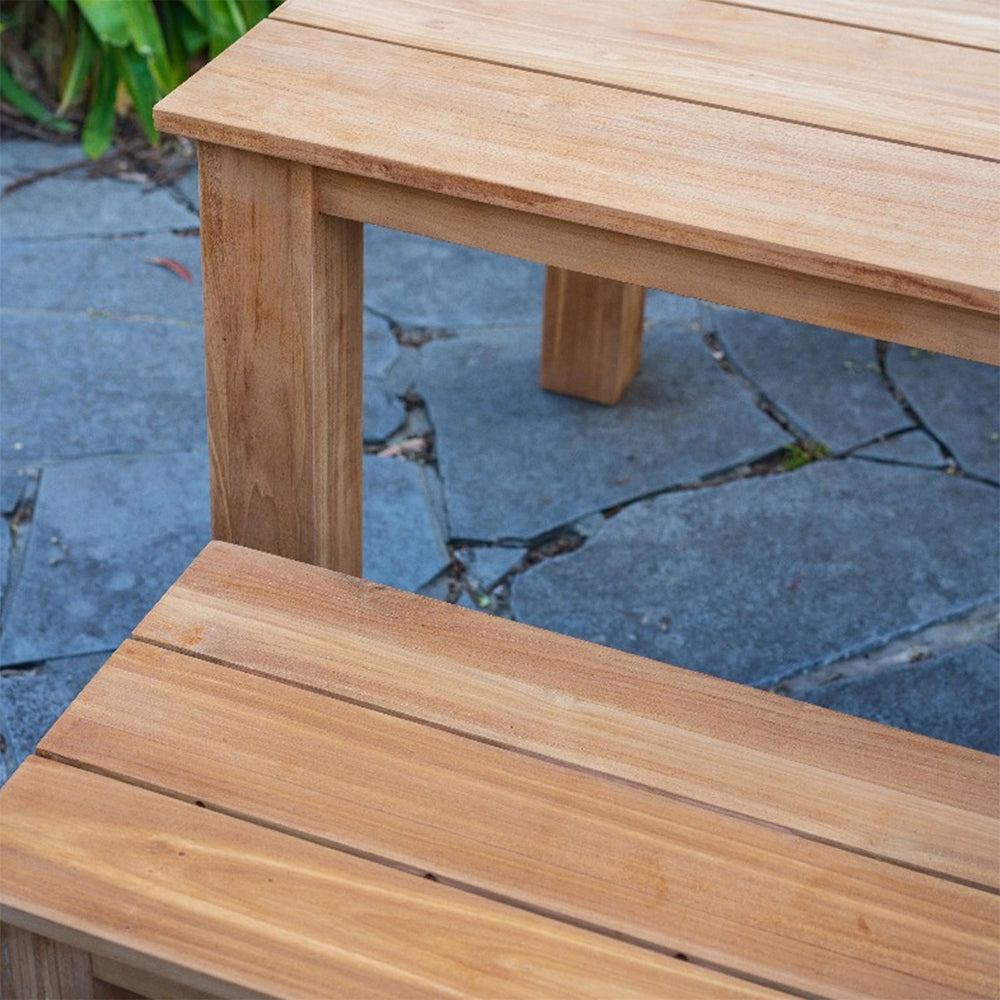 Barbados Outdoor Teak 2.4m Rectangle Table with 2 Bench Seats FSC Certified Teak Timber