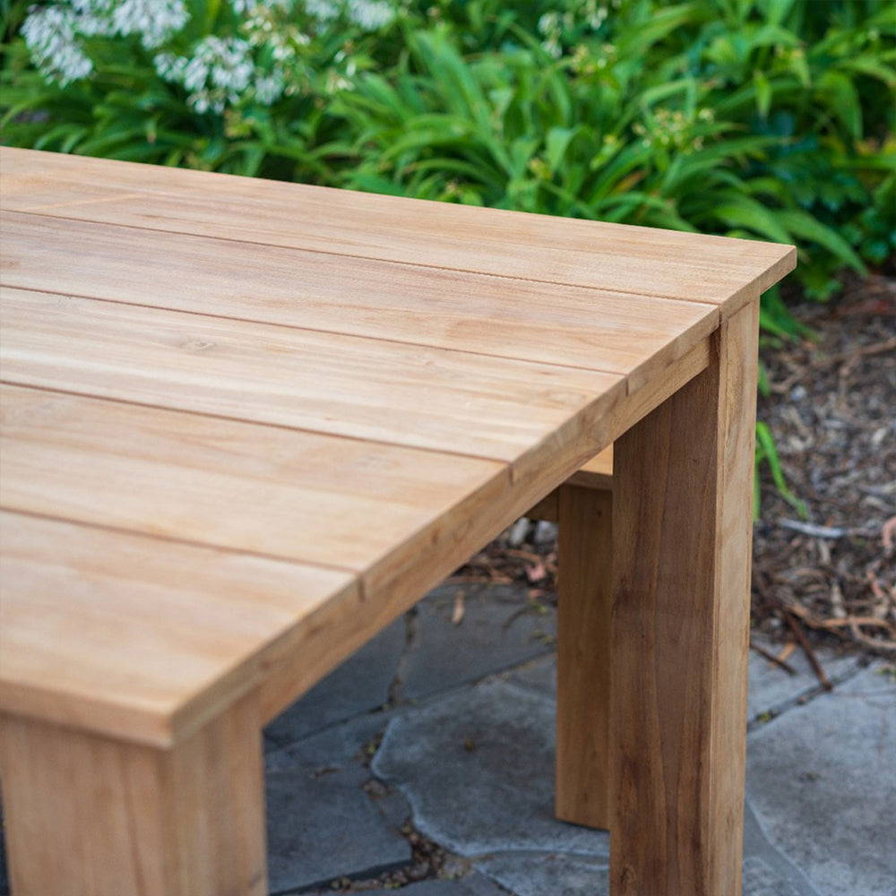 Barbados Outdoor Teak 2.4m Rectangle Table with 2 Bench Seats FSC Certified Teak Timber