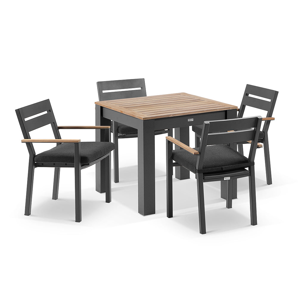 Balmoral 4 Seater Square Teak Top Aluminium Dining Table with Capri Chairs